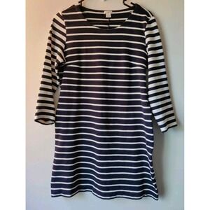 J Crew Dress Womens Small Navy Blue White Striped Shift Knit 3/4‎ Sleeve Casual